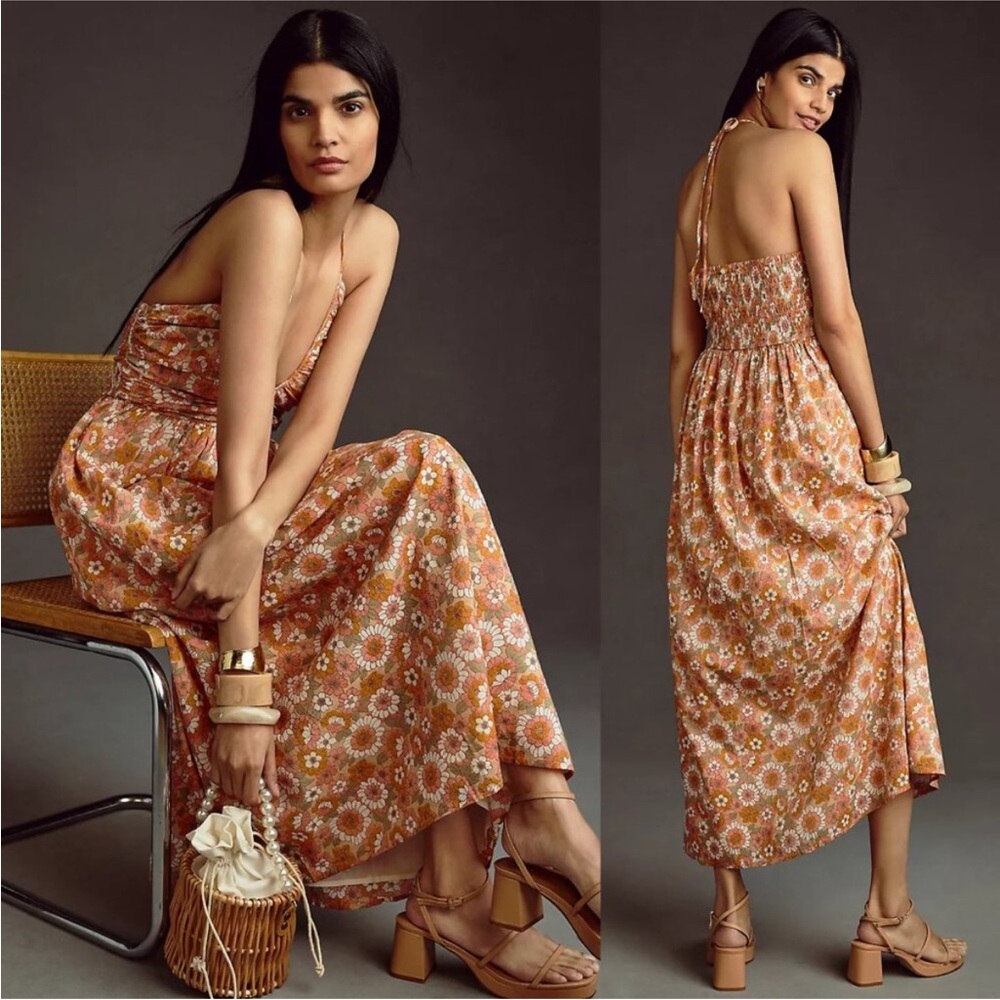 Anthropologie Antik Batik
Blossom Floral Midi Dress in Rust
Size Medium NWOT